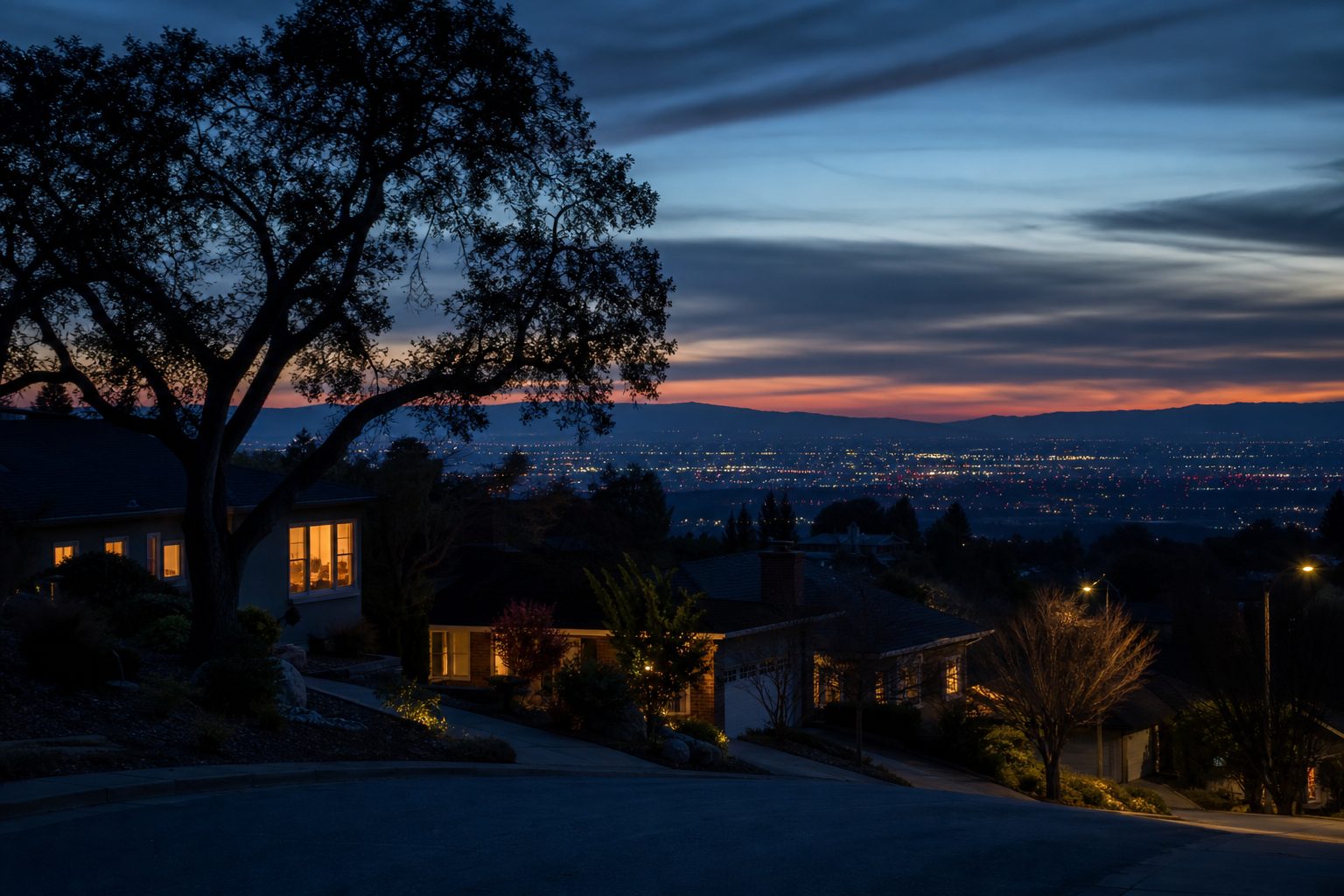 A San Jose neighborhood at dusk